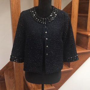 Forever21 Cropped Navy Jewel-Trimmed Blazer